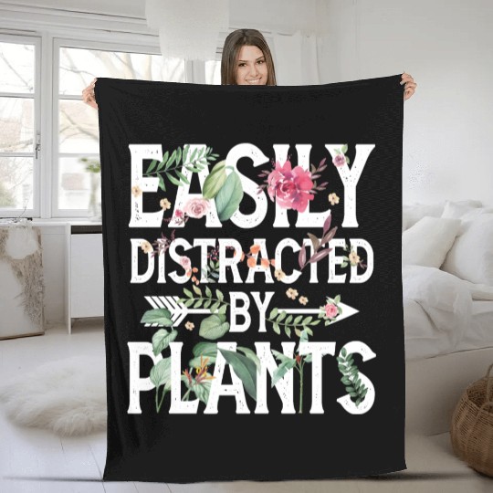 Easily Distracted By Plants Fleece Blankets