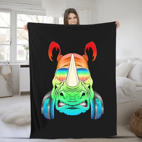 Rhino Rhinoceros Music DJ - Africa Collection Fleece Blankets