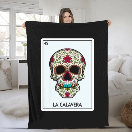 La Calavera Lottery The Skull Card Mexican Lottery Fleece Blankets
