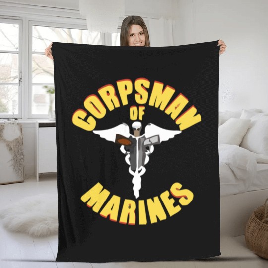 Us Navy Corpsman 8404 Fmf Veteran Front & Back Des Fleece Blankets