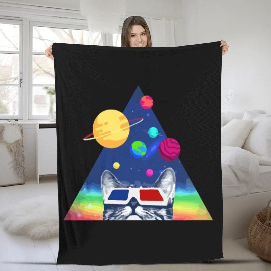 3D Space Cat Fleece Blankets