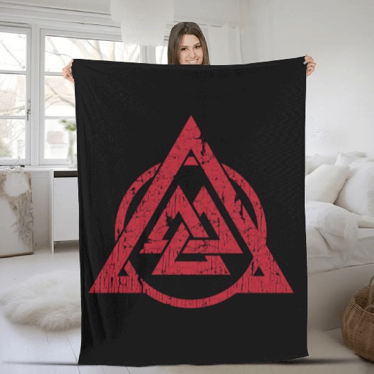 norse valknut triangle circle red distressed Fleece Blankets