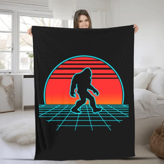 Bigfoot Retro Vintage 80s Vaporwave Bears Animal L Fleece Blankets