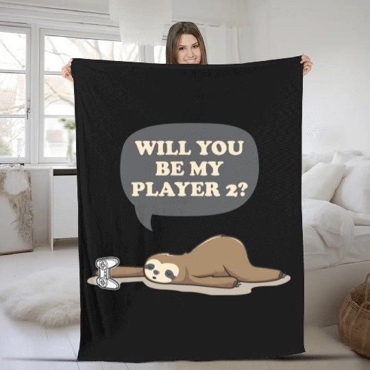 Sloth - will you be my player 2? Fleece Blankets