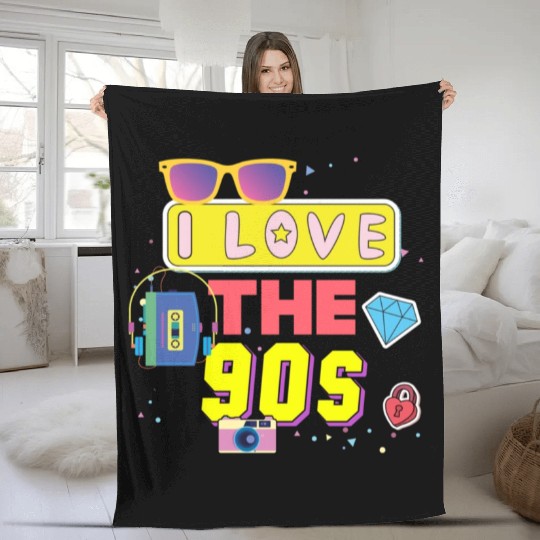 I Love The 90s Vintage 1990s Men Women 90's Fleece Blankets