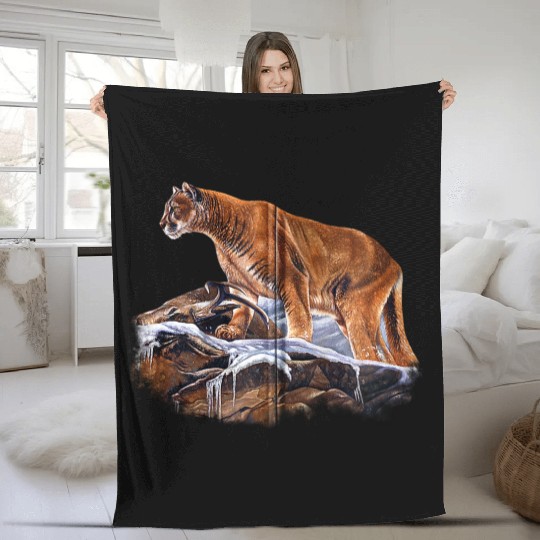 Mountain Lion Cougar Fleece Blankets