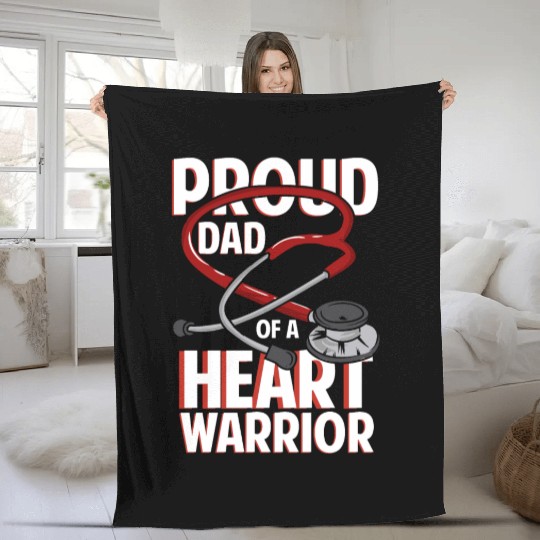 Proud Dad Of A Heart Warrior Coronary Disease CHD Fleece Blankets