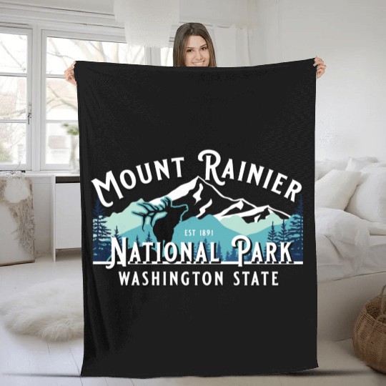 Vintage Mount Rainier National Park Washington Sou Fleece Blankets