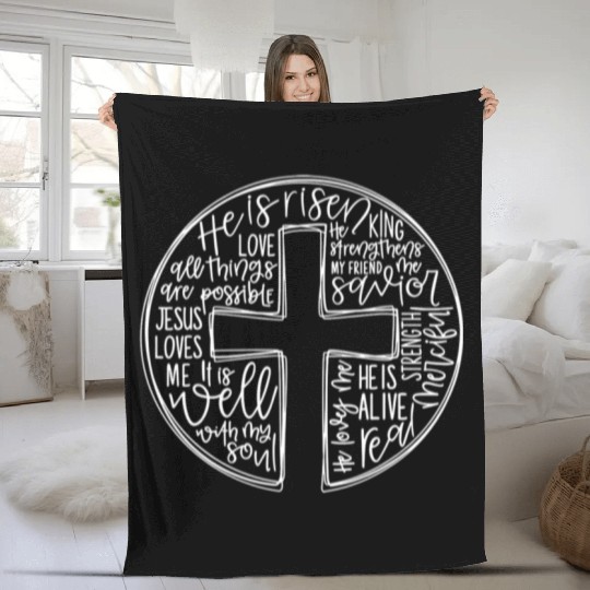Cross With Words He is Risen Fleece Blankets