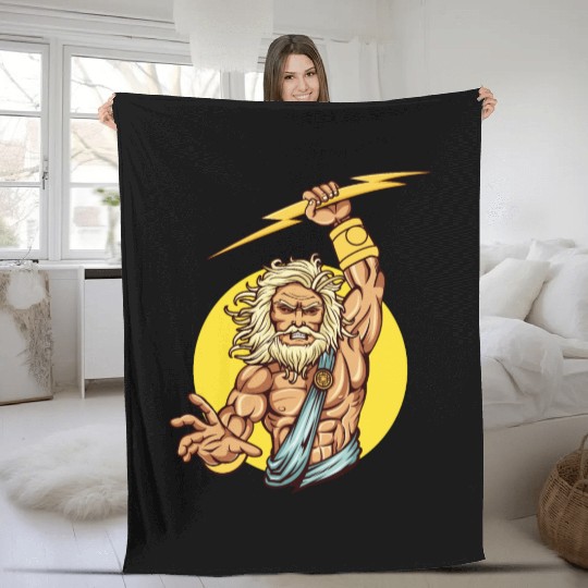 Comic - God Zeus Lightning - bright Fleece Blankets