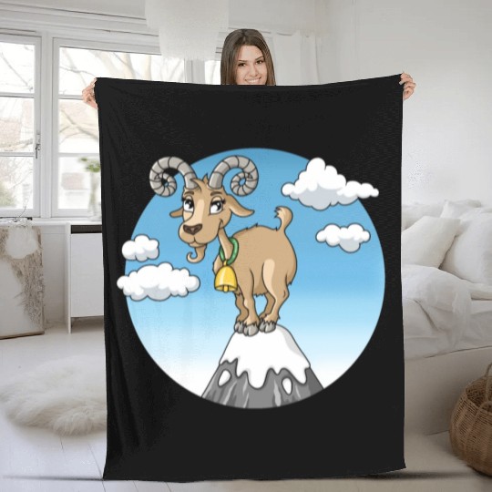 Mountain goat peaks with snow cartoon Fleece Blankets