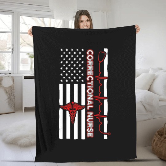 Correctional Nurse USA Flag Nursing RN Fleece Blankets