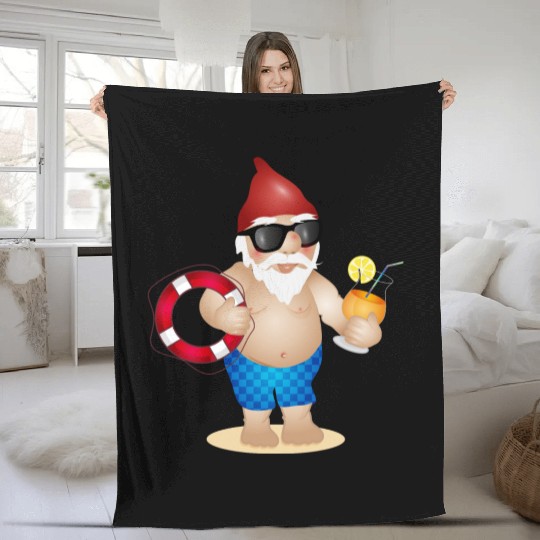 Garden gnome with swimming trunks and lifebuoy Fleece Blankets