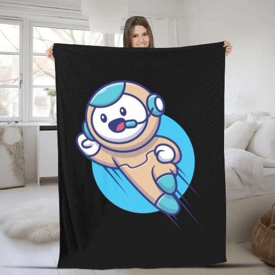 Cute robot flying Fleece Blankets