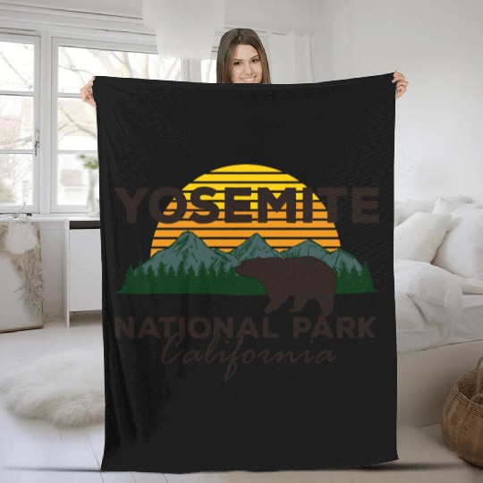 Yosemite National Park California Mountain Bear Fleece Blankets