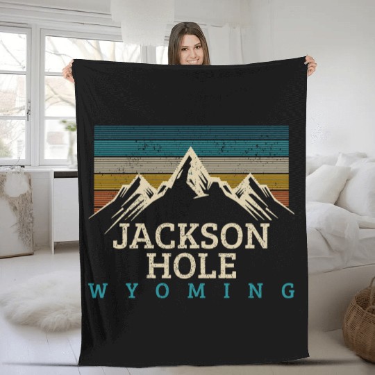 Jackson Hole Wyoming Vintage Mountains Nature Souv Fleece Blankets