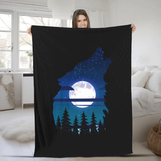 Howling wolf full moon forest howling wild Fleece Blankets