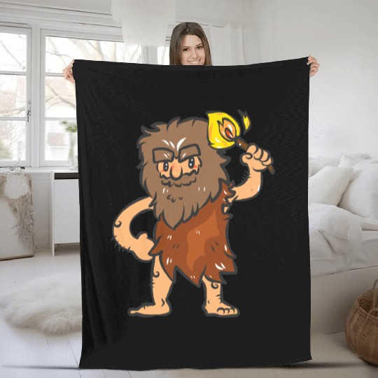 Caveman with Torch Fleece Blankets
