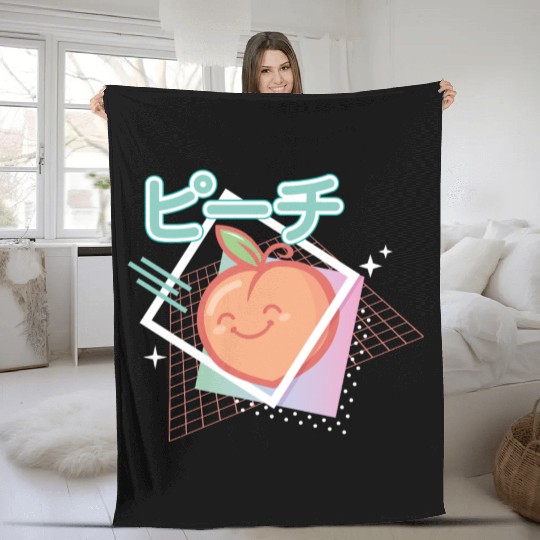90s peach kawaii Fleece Blankets