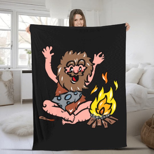 Caveman with Fire Fleece Blankets