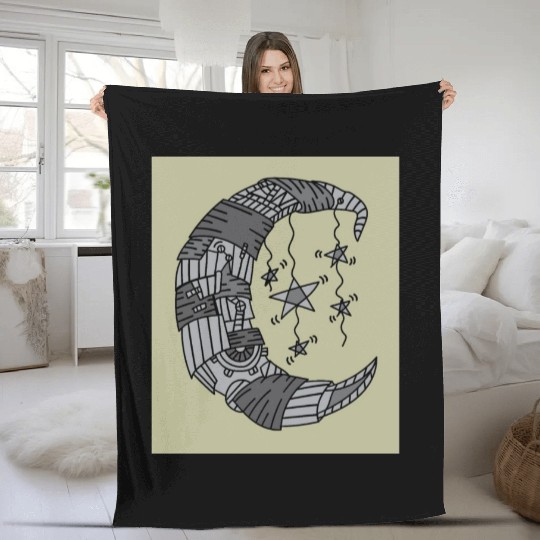 Moon Stars In The Dark Night Fleece Blankets