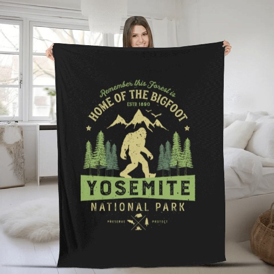 Yosemite National Park California Bigfoot Vintage Fleece Blankets