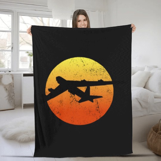 B-52 Stratofortress Silhouette Sunset Bomber B52 Fleece Blankets