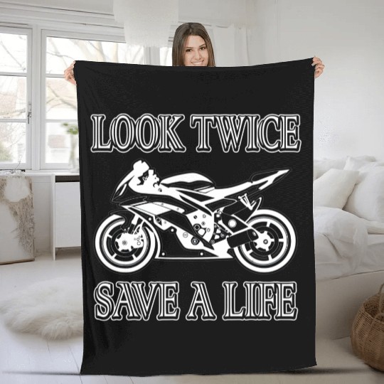 Look Twice Save A Life Motorcycle Bike Safety Fleece Blankets