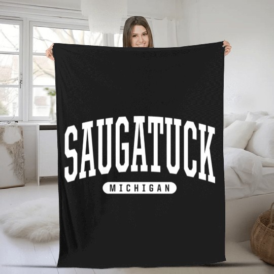 College Style Saugatuck Michigan Souvenir Gift Fleece Blankets
