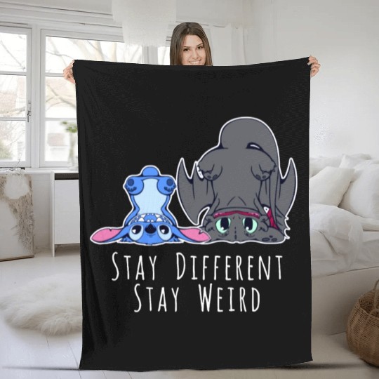Stay Different Stay Weird Toothless And Stitch Fleece Blankets