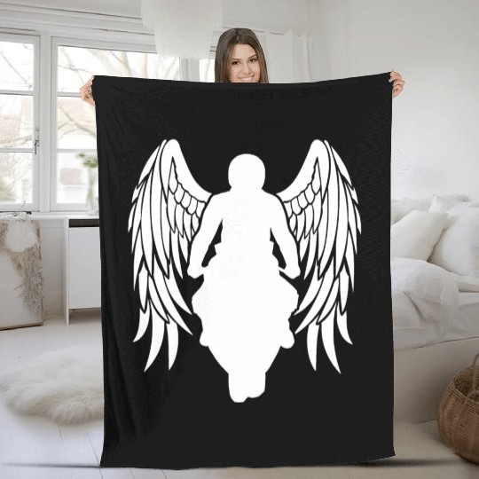 motorcyclist angel wings sportsbike racingbike Fleece Blankets