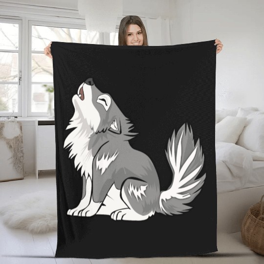 Cute Baby Howling Wolf Cub Gifts Animals Lover Fleece Blankets