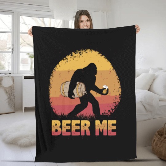 Beer Me Funny Bigfoot Loves Beer Drinking Sasquatc Fleece Blankets