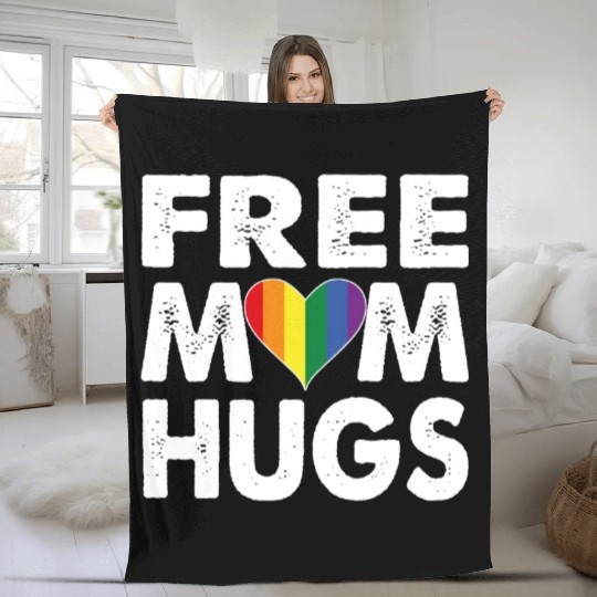 Free Mom Hugs Pride LGBTQ Rainbow Heart Fleece Blankets