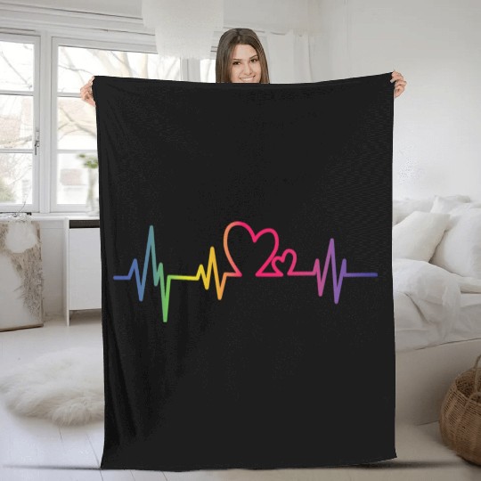 Pride Rainbow heart beat Fleece Blankets