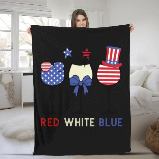 Red White Blue and Cocktails Fleece Blankets