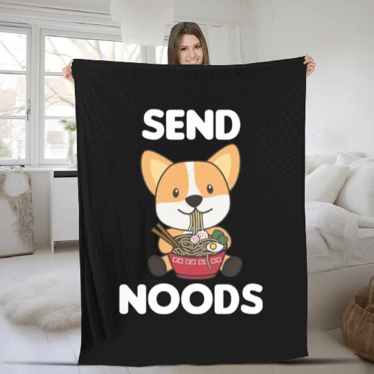 Corgi Send Noods Ramen Cute Kawaii Dogs Fleece Blankets