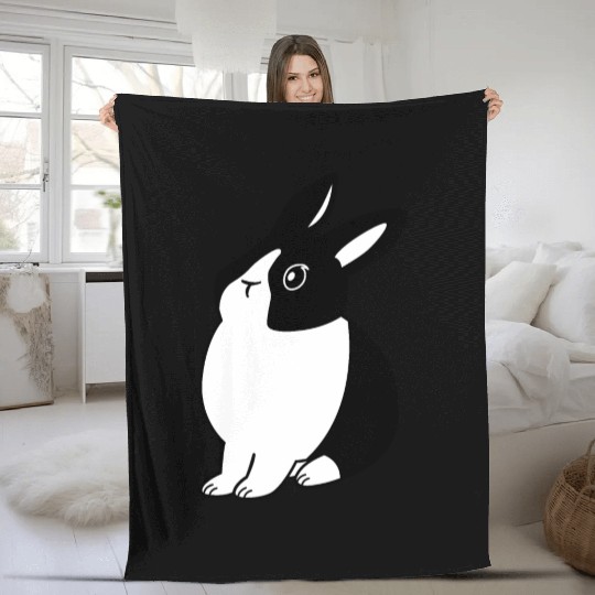 Black And White Dutch Rabbit Fleece Blankets