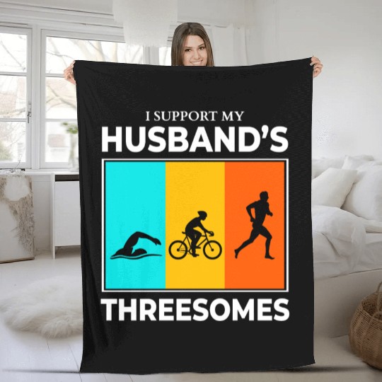Swim Bike Run Triathlon Triathlete Husband Wife Fleece Blankets
