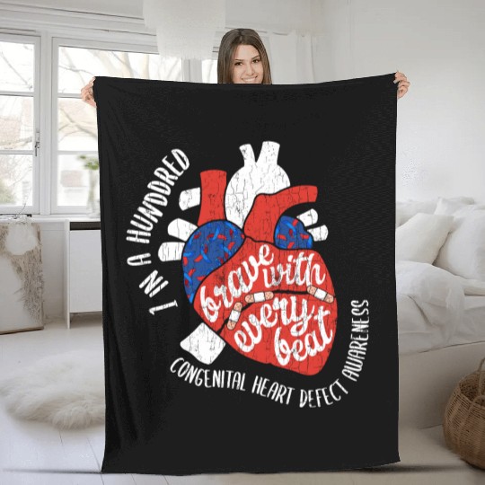 Brave With Every Beat CHD Awareness Happy Gift Fleece Blankets