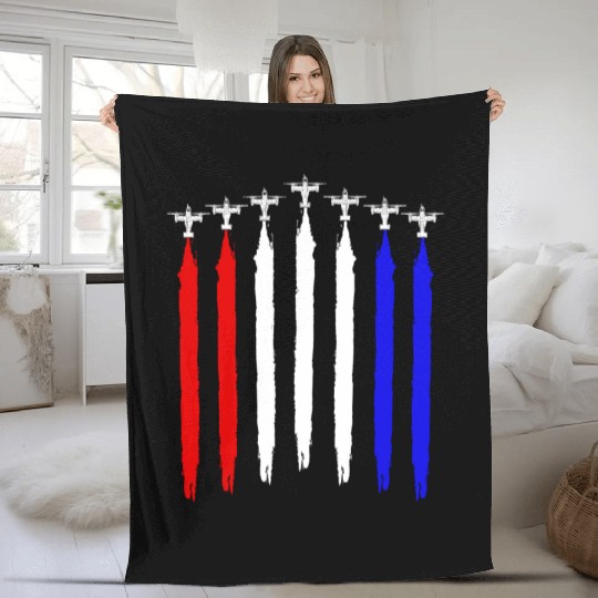 V-22 Osprey Helicopter Red White Blue Contrails Fleece Blankets