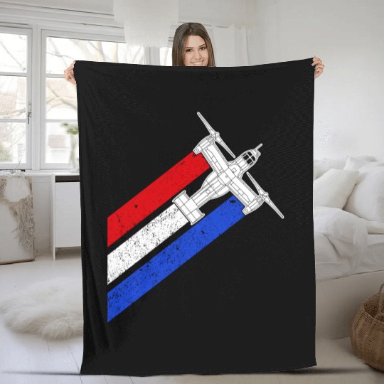 V-22 Osprey Helicopter Red White Blue Contrails Fleece Blankets