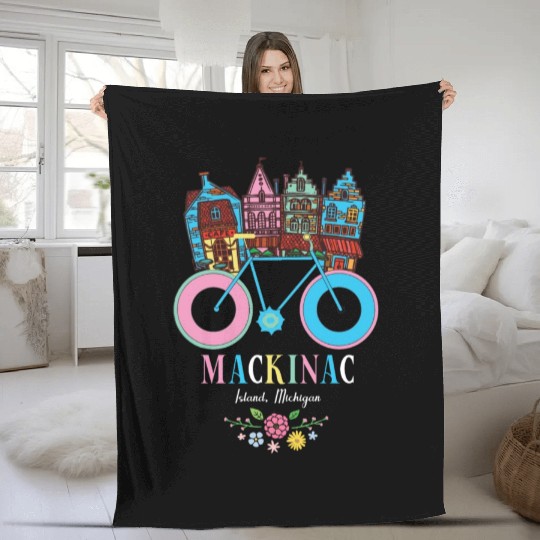 Mackinac Island Michigan Bike Art Fleece Blankets