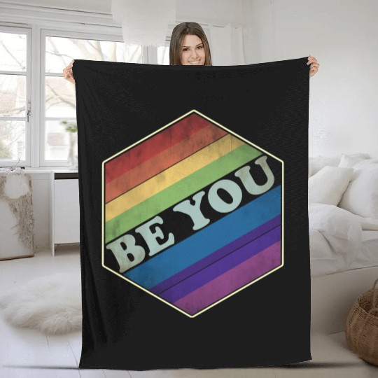 LGBTQ Be You Gay Pride Vintage Rainbow Circle Fleece Blankets