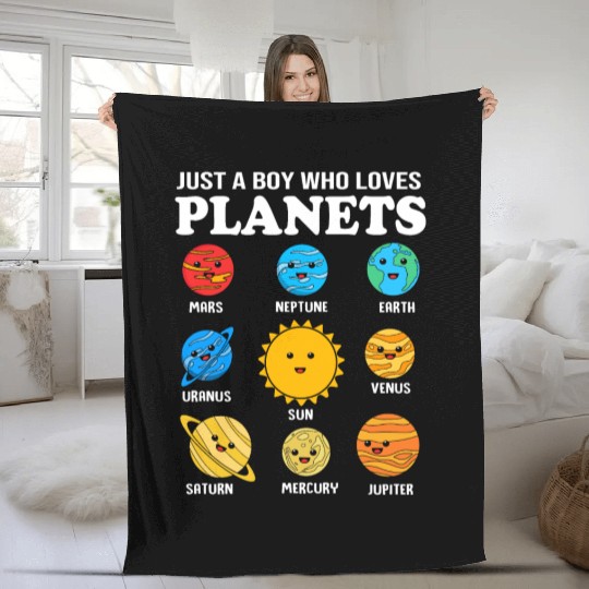 Solar System Science Just A Boy Who Loves Planets Fleece Blankets
