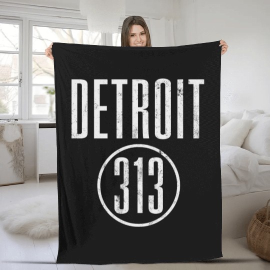 Detroit 313 Area Code Vintage Fleece Blankets