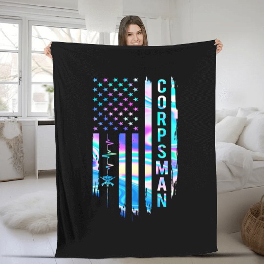 Awesome US Flag Heart Corpsman Fleece Blankets