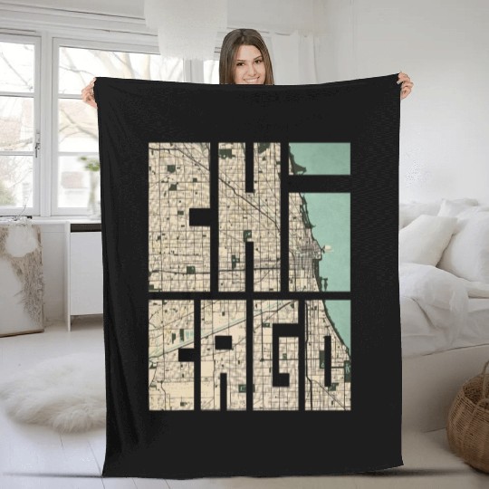 Chicago Illinois USA City Map Typography - Vintage Fleece Blankets