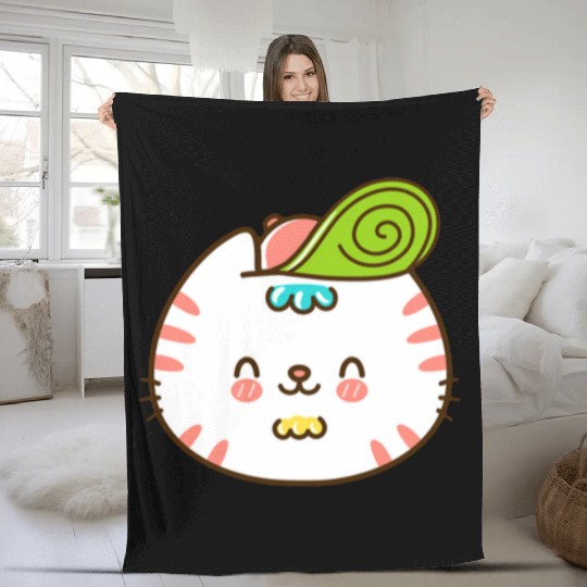 Kawaii Cat Head Smiling Fleece Blankets