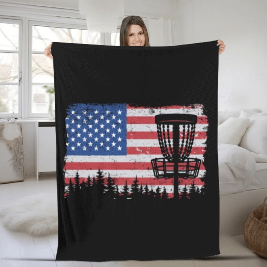 American Flag Disc Golf 4th Of July Vintage Funny Fleece Blankets
